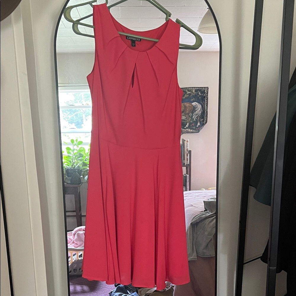 Express Coral Pink Sleeveless Pleated Fit-and-Flare Dress